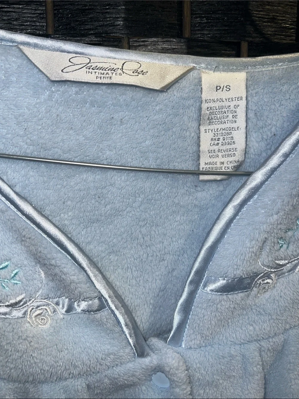 Jasmine intimate, petite small Light Blue Embroidered Fleece bottom up robe